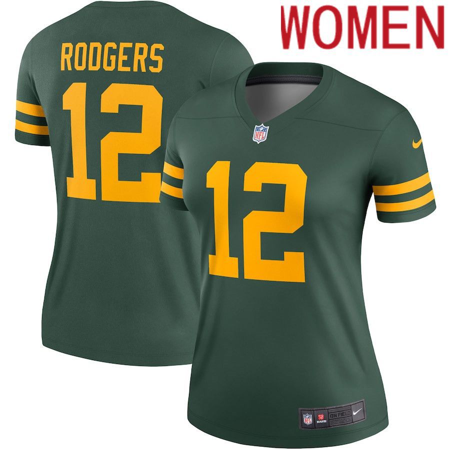 Women Green Bay Packers #12 Aaron Rodgers Nike Green Alternate Legend Player NFL Jersey->women nfl jersey->Women Jersey
